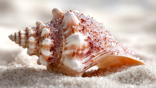 Seashell on Sandy Beach Closeup.