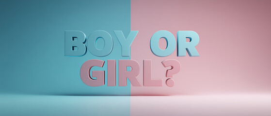 Boy or girl gender reveal concept pastel background with 3d text