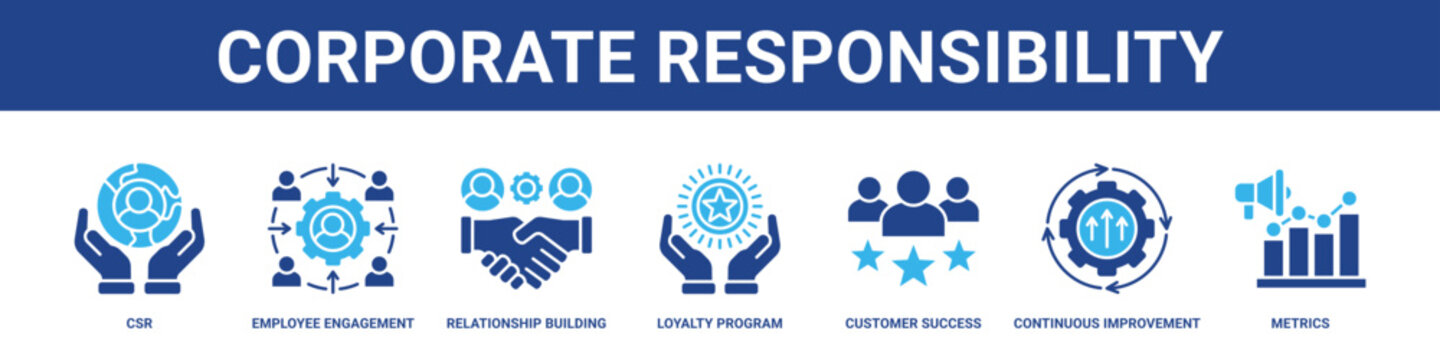 Corporate Responsibility web banner icon set collection solid style.
