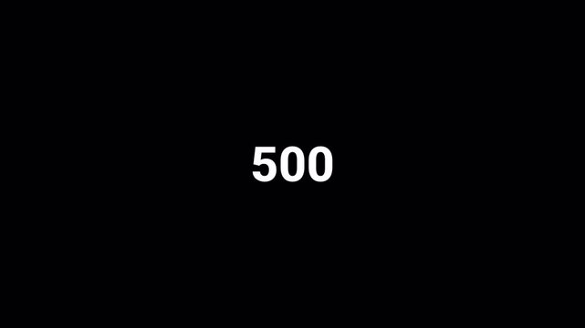 Animated counting Numbers from 0 to 500  on a black background. counting number on a transparent background with alpha channel,

