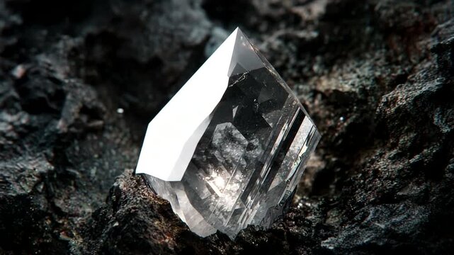 Raw Diamond Crystal Embedded in Dark Rock.