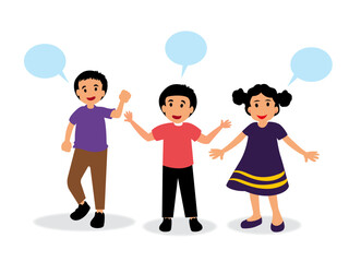 group cute kids little girl boy talking each other speech bubble