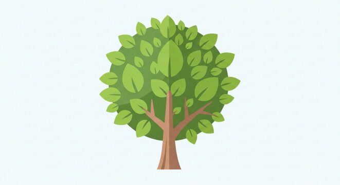 Green tree with brown trunk and vibrant leaves on white background eco friendly nature concept environmental awareness symbol