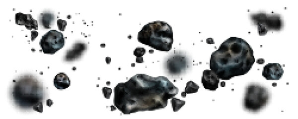 Asteroid Overlay Collection with Realistic Space Rocks Featuring Craters, Rocky Textures, and Celestial Bodies on White Background
