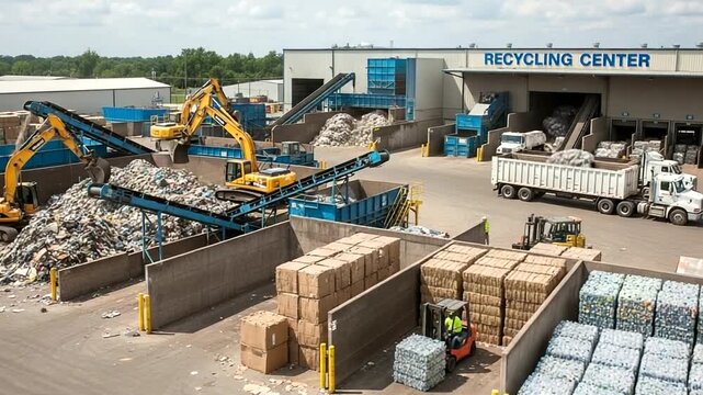 Recycling Center Operations with Heavy Machinery.