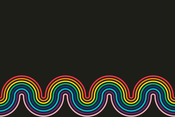 Abstract Psychedelic Rainbow Wave Overlay Collection with Symmetrical Colorful Arches and Vibrant Gradient Curves on Black Background