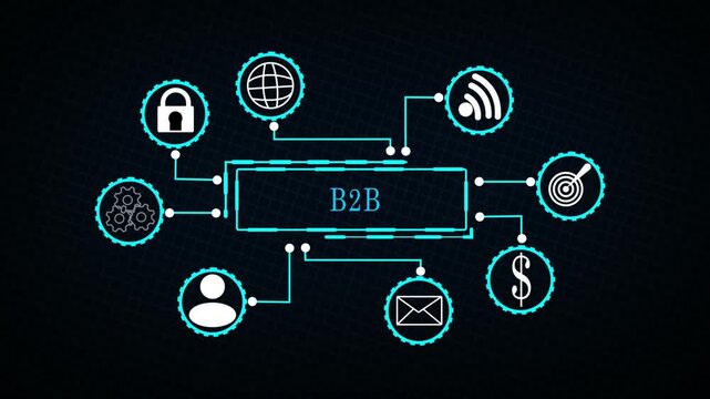 B2B Business Digital Interface with Connected Business Technology Icons