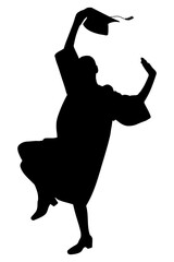 Silhouette of graduate student with graduation cap celebrating education success. Vector illustration.