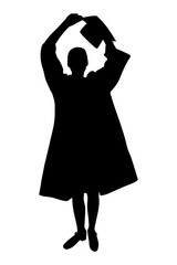 Silhouette of graduate student with graduation cap celebrating education success. Vector illustration.