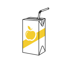 Apple juice box with straw in minimalist black line art design  