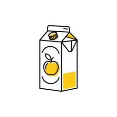 Apple juice box in minimalist style with yellow and white colors  