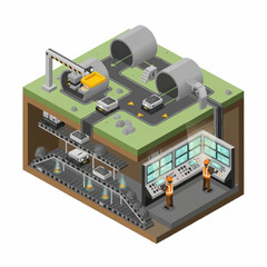 Obraz premium Isometric Underground Mine and Tunnel System with Workers.