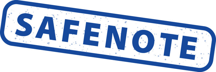 Vector blue rubber stamp with distressed texture and rounded corners displaying 'SAFENOTE' text, isolated on transparent background.