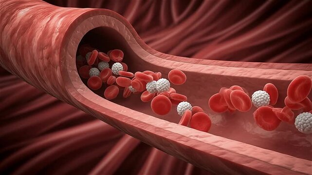 Red and White Blood Cells Flowing in Blood Vessel | 3D Medical Animation