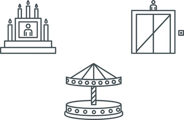 Amusement park carousel elevator and stage platform icons set line art vector illustrating entertainment ride attraction symbols collection © pappa