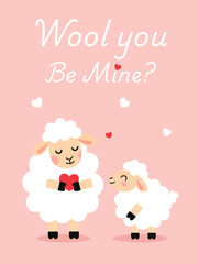 wool you be mine? cute sheep valentine card creative design poster