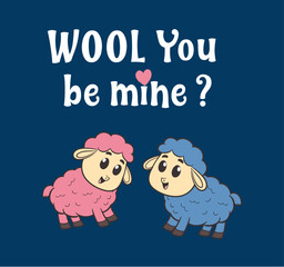 wool you be mine? cute sheep valentine card creative design poster