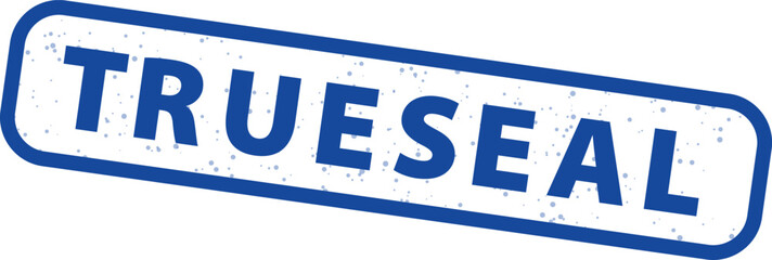 Blue rubber stamp impression clearly displaying the word trueseal in bold uppercase letters within a slightly weathered rectangular border often used for quality assurance.