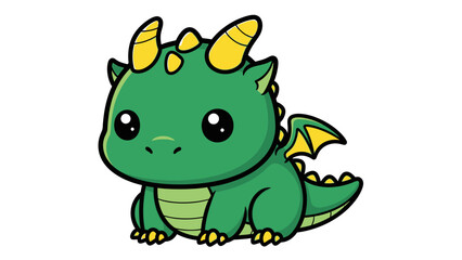 Obraz premium Cute Green Baby Dragon Cartoon Character, Adorable Fantasy Creature