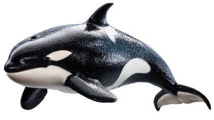 Naklejka premium Orca's Grace: A striking orca, resplendent in its signature black and white pattern, swims gracefully, captivating with its aquatic elegance. 