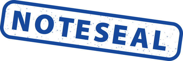 Blue rectangular rubber stamp icon displaying the word noteseal in a distressed white font with an uneven blue border indicating approval or marking.