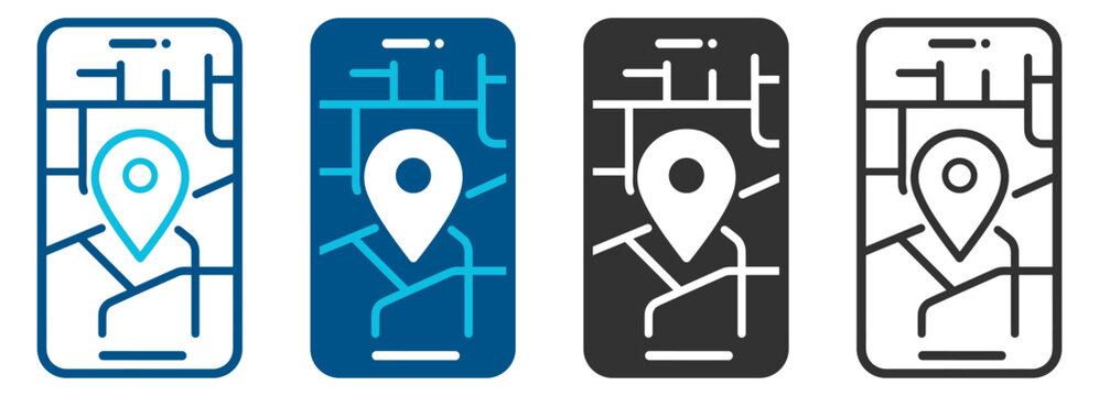 Mobile city map location pin icon vector for navigation app interface on transparent background