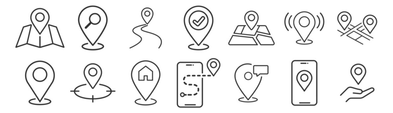 Location map pin icon set vector collection for navigation and geolocation on transparent background