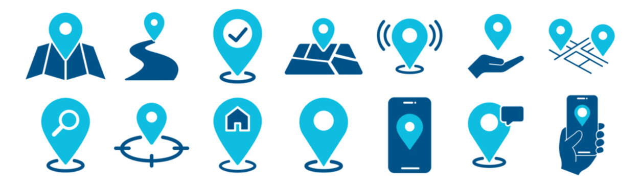 Location map pin icon set vector collection for navigation and geolocation on transparent background