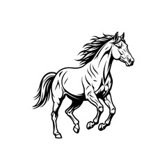 Obraz premium Majestic Horse Galloping Freely in Motion, Black and White Line Art