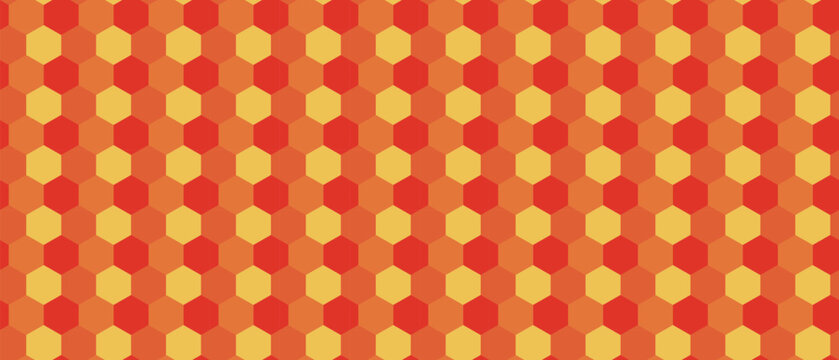 Fiber comb orange high contrast background. Seamless pattern with red and yellow hexagon shapes. Vector