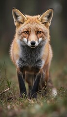 Fototapeta premium A fox in the woods, stealthy, natural habitat