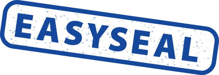 Blue rubber stamp graphic featuring the capitalized word easyseal with a distressed and slightly angled rectangular border design element.