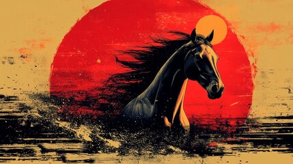 Chinese style ink painting horse map