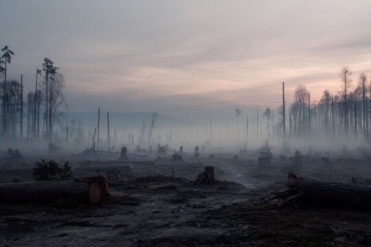 Quiet Desolation at First Light in a Post-Fire Forest Landscape