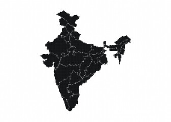 Halftone Dotted Map of India with State Borders, Abstract Indian Geography Background, Dot Pattern India Map for Data Visualization, Technology and Infographic Vector Illustration