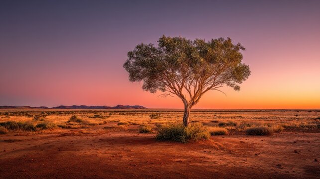 Remote Western Australia Landscape: Silhouette of a Hakea Tree at Sunset
