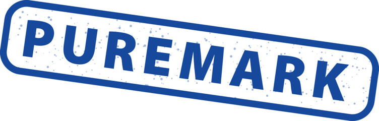 Blue textured rubber stamp graphic featuring the word puremark indicating certification quality or official approval for consumer products or services.