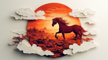 Chinese style ink painting horse map