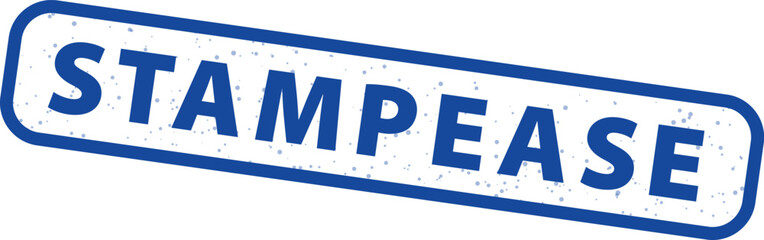 Rectangular blue rubber stamp graphic featuring the word stampease printed clearly with a slight distressed texture across the center.