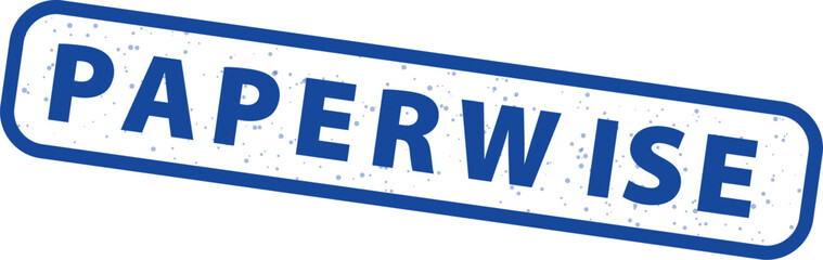 Blue rectangular rubber stamp icon featuring the word paperwise in distressed capital letters suggesting official documentation or certified paperwork approval.