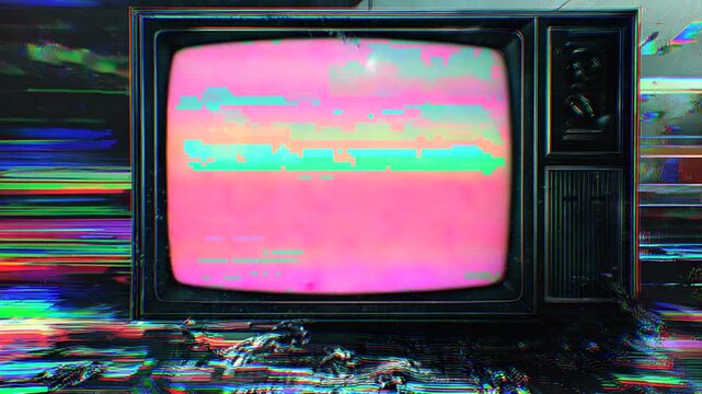 Retro Television Displaying Colorful Static Interference and Glitch Effects.