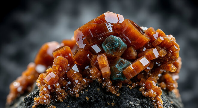 Macro mineral specimen of vanadinite crystals on matrix for geological research and educational collection