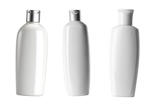 A clean, modern 300 ml plastic bottle for shampoo or shower gel, featuring a practical flip-top cap. Isolated set on a plain background. This high-quality PNG with a transparent background offers vers