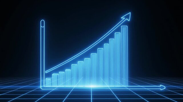 Digital 3D Bar Chart Graphic Illustrating Financial Growth and Upward Trend on a Grid Background