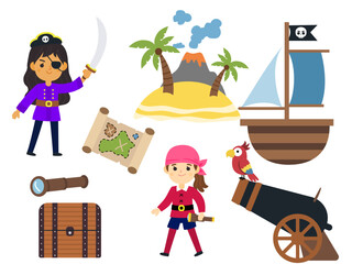 little pirate sea adventure cartoon elements card creative design poster