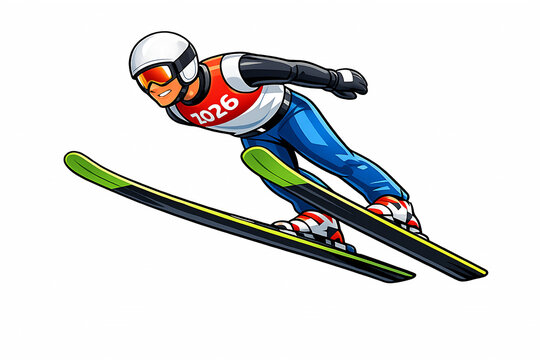 Winter Olympics 2026 professional male athletes illustration, winter sports championship concept, alpine winter games, Olympic style sports illustration, male winter athletes only, modern flat