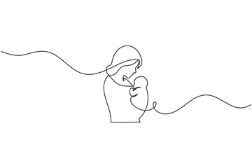 Obraz premium Mother holding baby continuous one line drawing motherhood icon