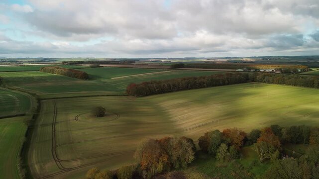 4K Drone Footage Flying Forward Over Farmland in East Riding of Yorkshire, England