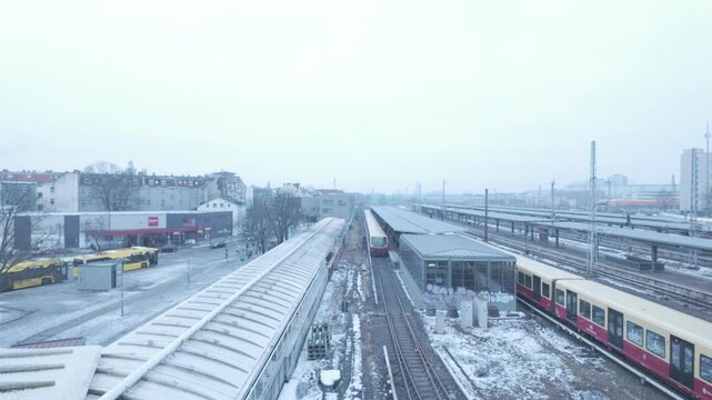 S-Bahn Train Arriving at Station From Above &ndash; Urban Public Transportation D-Log 4k