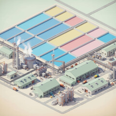 Obraz premium Industrial facility with solar panels and infrastructure.